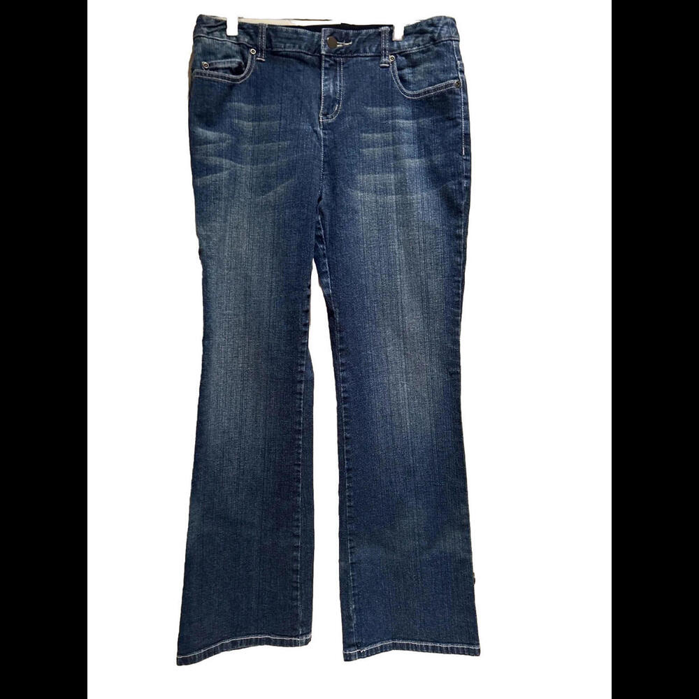 👖💙Shape FX Built In Shaper Blue Denim Straight Leg Jeans Sz 6P Cotton Spandex